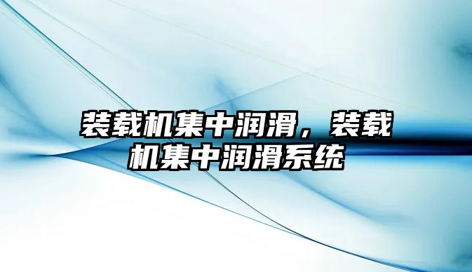 裝載機集中潤滑，裝載機集中潤滑系統