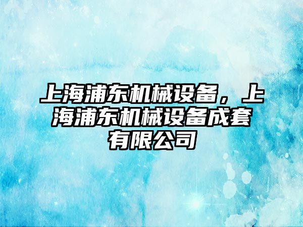 上海浦東機械設備，上海浦東機械設備成套有限公司