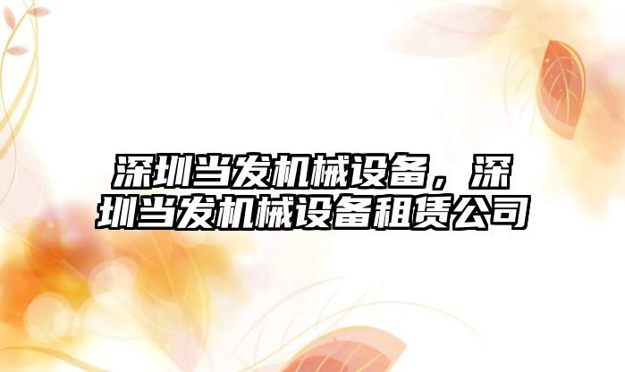 深圳當發機械設備，深圳當發機械設備租賃公司