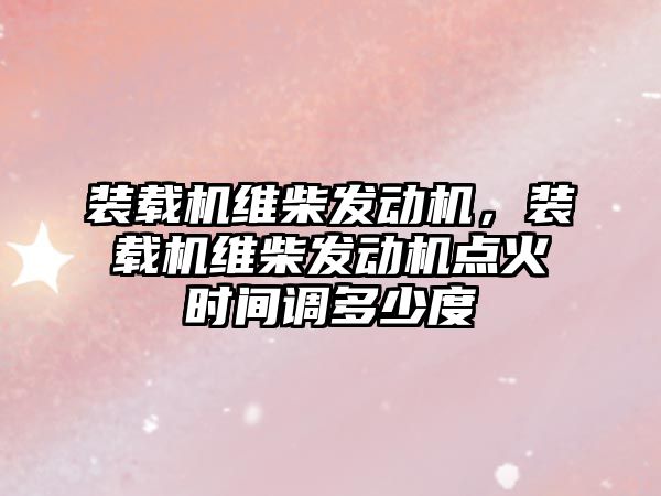 裝載機維柴發動機，裝載機維柴發動機點火時間調多少度