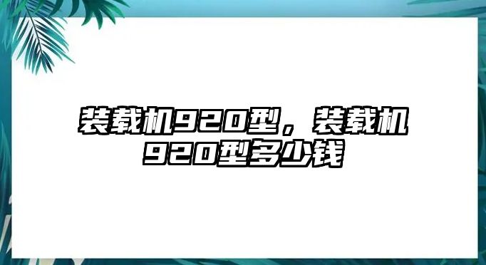 裝載機920型，裝載機920型多少錢