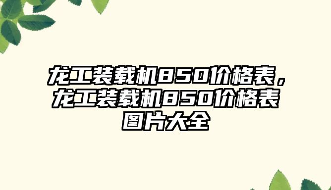 龍工裝載機850價格表，龍工裝載機850價格表圖片大全