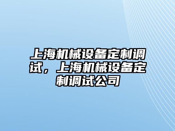 上海機械設備定制調試，上海機械設備定制調試公司