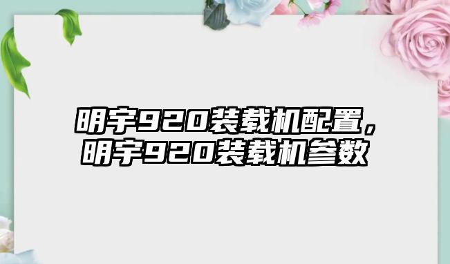 明宇920裝載機配置，明宇920裝載機參數