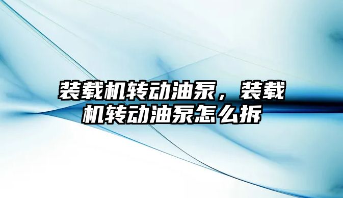 裝載機轉動油泵，裝載機轉動油泵怎么拆