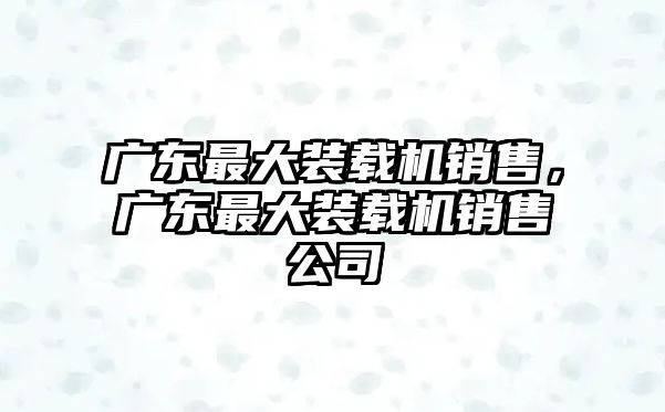 廣東最大裝載機銷售，廣東最大裝載機銷售公司