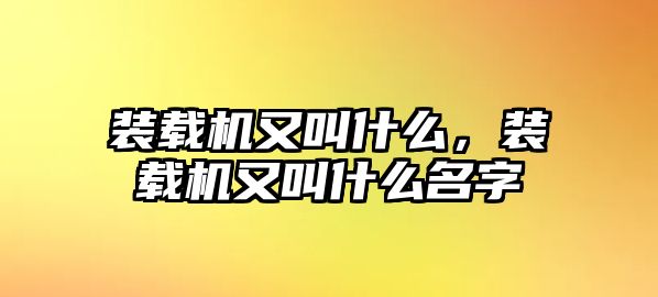 裝載機又叫什么，裝載機又叫什么名字