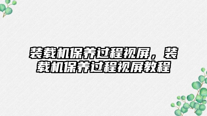 裝載機保養過程視屏，裝載機保養過程視屏教程