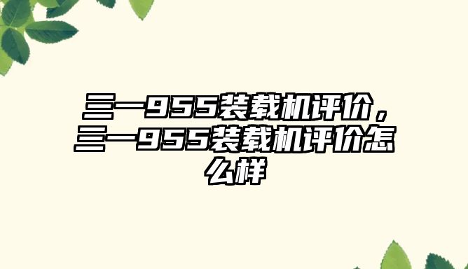 三一955裝載機評價，三一955裝載機評價怎么樣