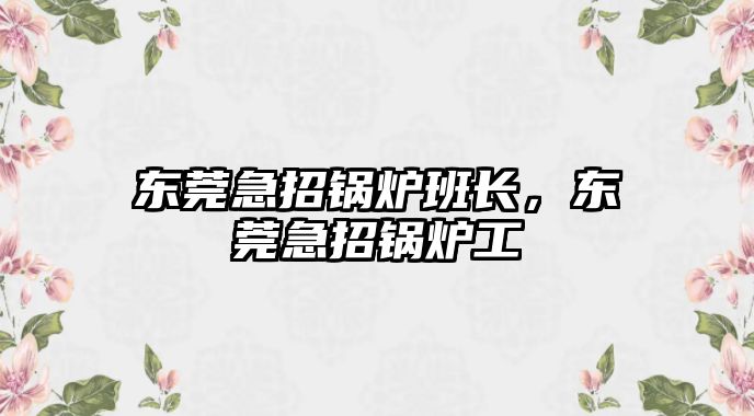 東莞急招鍋爐班長，東莞急招鍋爐工