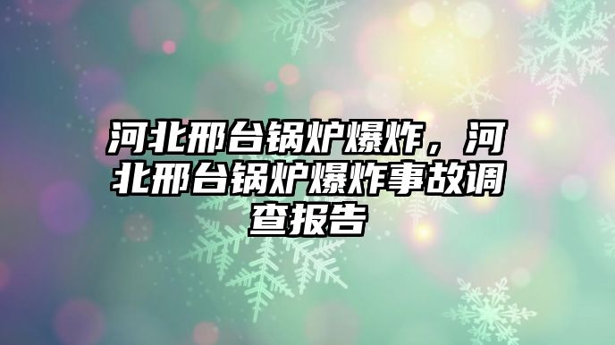 河北邢臺(tái)鍋爐爆炸，河北邢臺(tái)鍋爐爆炸事故調(diào)查報(bào)告