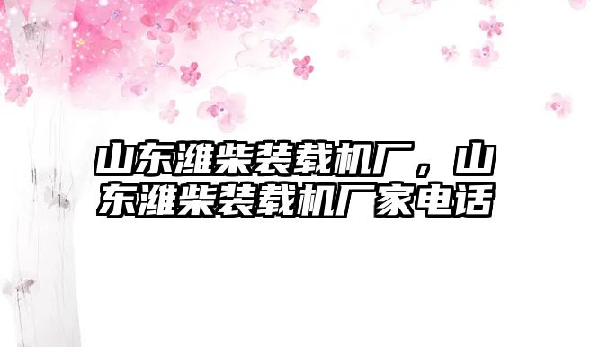 山東濰柴裝載機廠，山東濰柴裝載機廠家電話