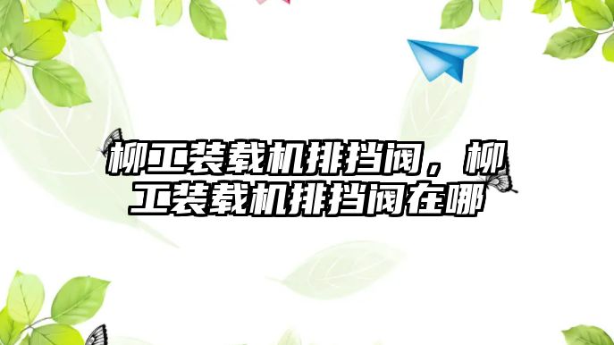 柳工裝載機排擋閥，柳工裝載機排擋閥在哪