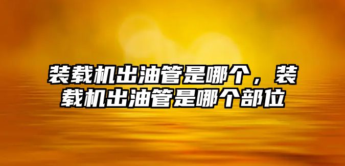 裝載機出油管是哪個，裝載機出油管是哪個部位