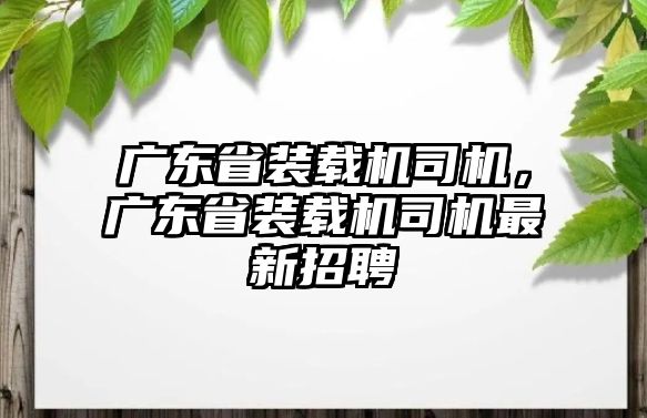 廣東省裝載機(jī)司機(jī)，廣東省裝載機(jī)司機(jī)最新招聘