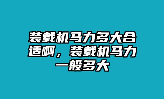 裝載機馬力多大合適啊，裝載機馬力一般多大