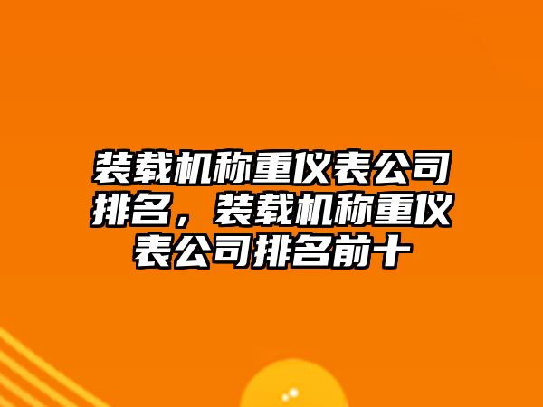 裝載機稱重儀表公司排名，裝載機稱重儀表公司排名前十