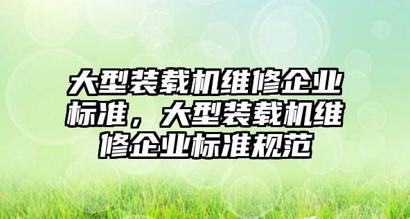 大型裝載機維修企業標準，大型裝載機維修企業標準規范