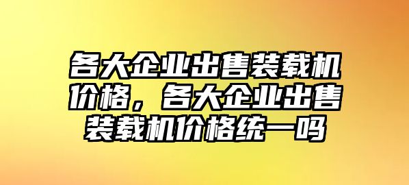 各大企業出售裝載機價格，各大企業出售裝載機價格統一嗎