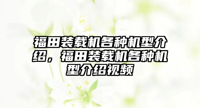 福田裝載機各種機型介紹，福田裝載機各種機型介紹視頻