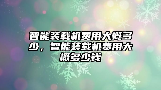 智能裝載機費用大概多少，智能裝載機費用大概多少錢