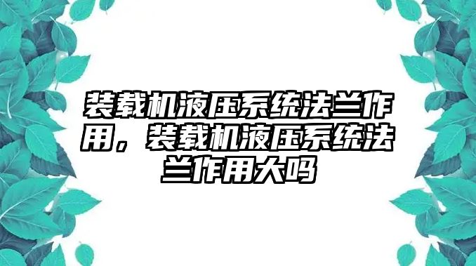 裝載機液壓系統法蘭作用，裝載機液壓系統法蘭作用大嗎