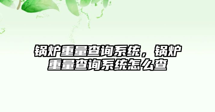 鍋爐重量查詢系統，鍋爐重量查詢系統怎么查