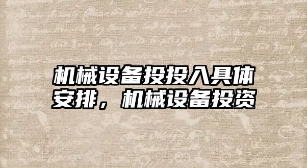 機械設備投投入具體安排，機械設備投資