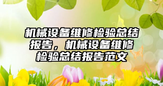 機械設(shè)備維修檢驗總結(jié)報告，機械設(shè)備維修檢驗總結(jié)報告范文