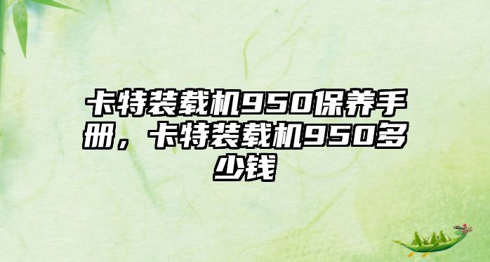 卡特裝載機950保養手冊，卡特裝載機950多少錢