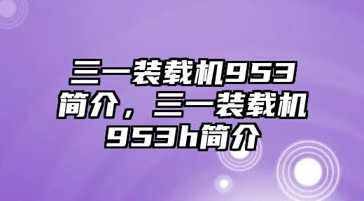 三一裝載機953簡介，三一裝載機953h簡介