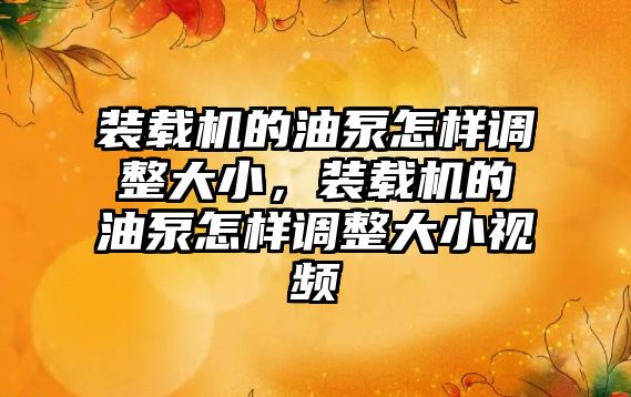 裝載機的油泵怎樣調整大小，裝載機的油泵怎樣調整大小視頻