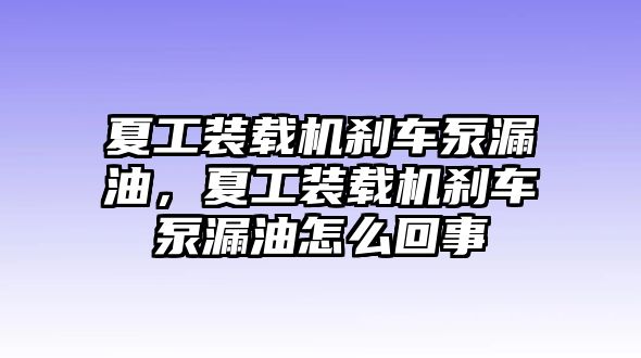 夏工裝載機(jī)剎車(chē)泵漏油，夏工裝載機(jī)剎車(chē)泵漏油怎么回事