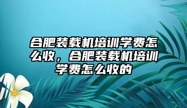 合肥裝載機培訓學費怎么收，合肥裝載機培訓學費怎么收的