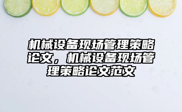 機械設備現場管理策略論文，機械設備現場管理策略論文范文